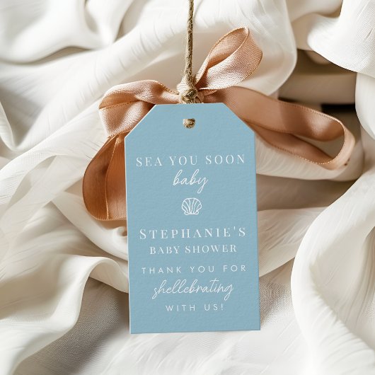 Dusty Blue Sea You Soon Thank You Baby Shower ギフトタグ