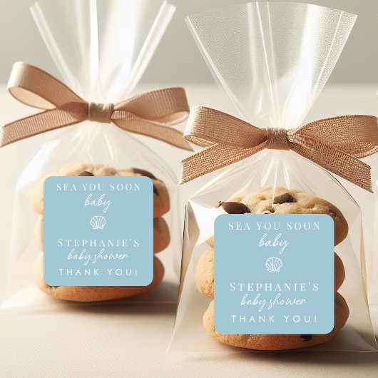 Dusty Blue Sea You Soon Thank You Baby Shower スクエアシール