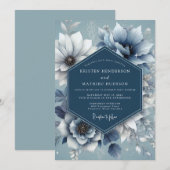 Dusty Blue Serene Anemone Wedding 招待状 (正面/裏面)