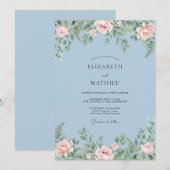 Dusty Blue Serene Springtime Wedding 招待状 (正面/裏面)