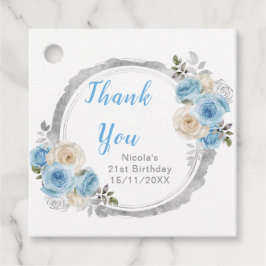 Dusty Blue Silver Elegant Flowers Birthday Party フェイバータグ