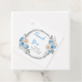 Dusty Blue Silver Elegant Flowers Sweet Sixteen フェイバータグ (インサイチュ)