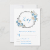 Dusty Blue Silver Elegant Flowers Sweet Sixteen 出欠カード (正面)