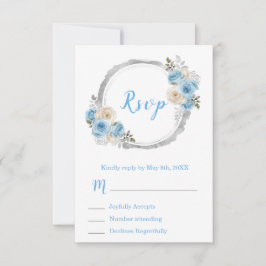 Dusty Blue Silver Elegant Flowers Sweet Sixteen 出欠カード