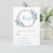 Dusty Blue Silver Elegant Flowers Sweet Sixteen 出欠カード (スタンド正面)