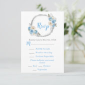 Dusty Blue Silver Elegant Flowers Sweet Sixteen 出欠カード (スタンド正面)