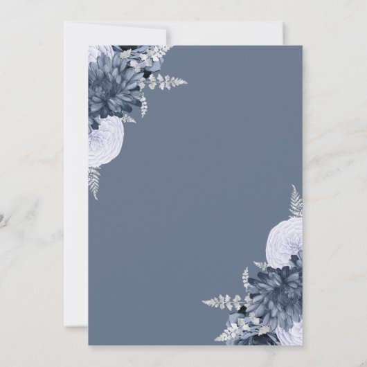 Dusty Blue Silver Floral Wedding Save the Date 招待状 (裏面)