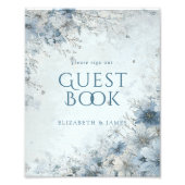 Dusty Blue Silver Rose Wedding Guest Book Sign フォトプリント (正面)
