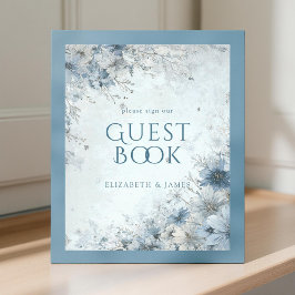 Dusty Blue Silver Rose Wedding Guest Book Sign フォトプリント