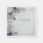 Dusty Blue Silver Rose Winter Floral Wedding スタンダードカクテルナプキン (正面)