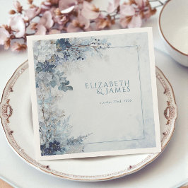 Dusty Blue Silver Rose Winter Floral Wedding スタンダードカクテルナプキン