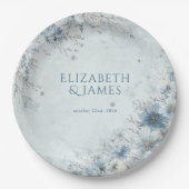 Dusty Blue Silver Rose Winter Floral Wedding ペーパープレート (正面)