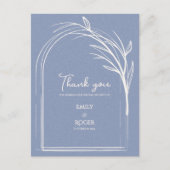 Dusty Blue Simple Arch Botanical Wedding Thank You ポストカード (正面)