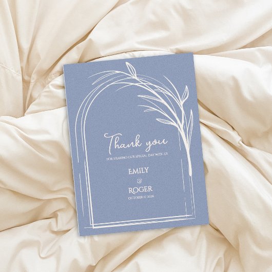 Dusty Blue Simple Arch Botanical Wedding Thank You ポストカード