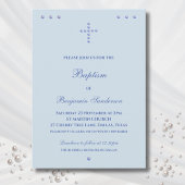 Dusty Blue Simple Cross Christian Baptism 招待状