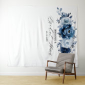 Dusty Blue Slate Navy Botanical Bridal Shower タペストリー (インサイチュ(横))