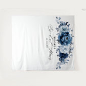 Dusty Blue Slate Navy Botanical Bridal Shower タペストリー (正面(横))