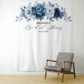 Dusty Blue Slate Navy Botanical Bridal Shower タペストリー (インサイチュ)