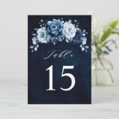 Dusty Blue Slate Navy Wedding Table Number Card (スタンド正面)