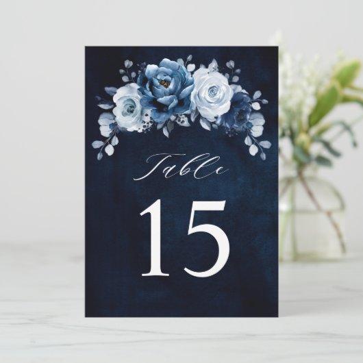 Dusty Blue Slate Navy Wedding Table Number Card (スタンド正面)