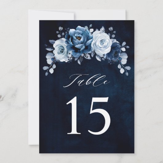 Dusty Blue Slate Navy Wedding Table Number Card (裏面)