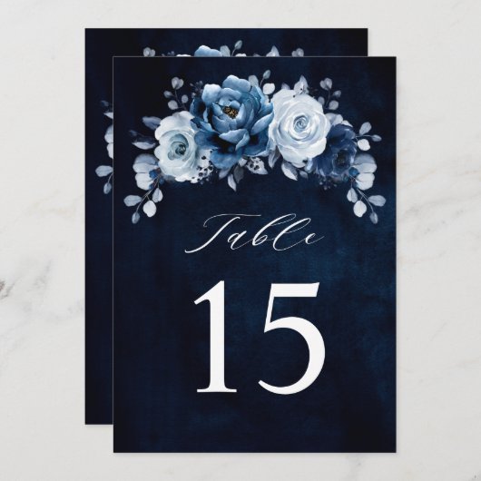 Dusty Blue Slate Navy Wedding Table Number Card (正面/裏面)