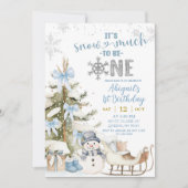 Dusty Blue Snow Much Fun To Be One Birthday 招待状 (正面)