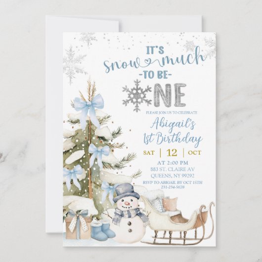 Dusty Blue Snow Much Fun To Be One Birthday 招待状 (正面)