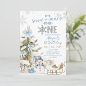 Dusty Blue Snow Much Fun To Be One Birthday 招待状 (スタンド正面)