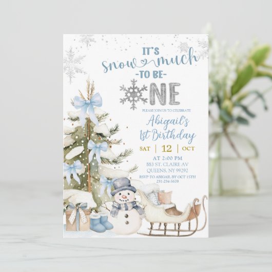 Dusty Blue Snow Much Fun To Be One Birthday 招待状 (スタンド正面)