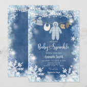 Dusty Blue Snowflake Boy Clothesline Baby Sprinkle 招待状 (正面/裏面)