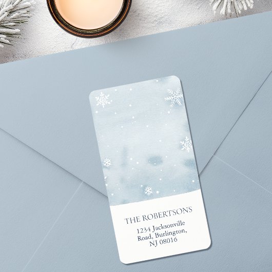 Dusty Blue Snowflake Return Address Label ラベル