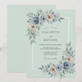 Dusty Blue Soft Bloom Wedding 招待状 (正面/裏面)