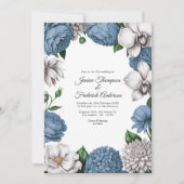 Dusty Blue & Soft Grey Watercolor Floral Wedding 招待状 (正面)