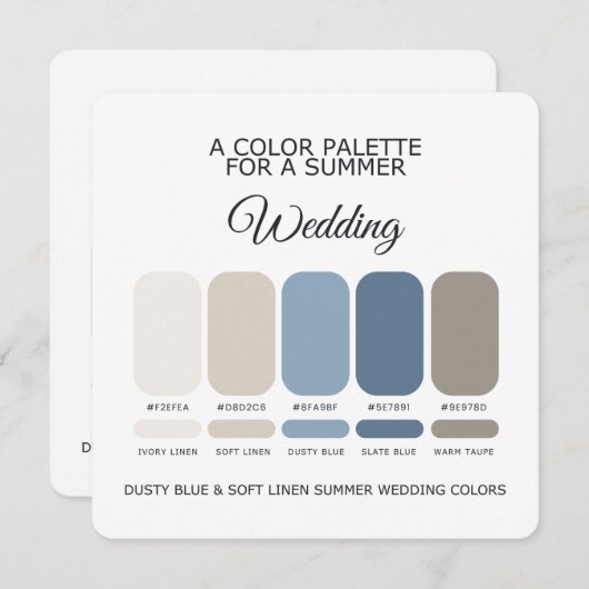 Dusty Blue Soft Linen Summer Wedding Palette Card 招待状 (正面/裏面)