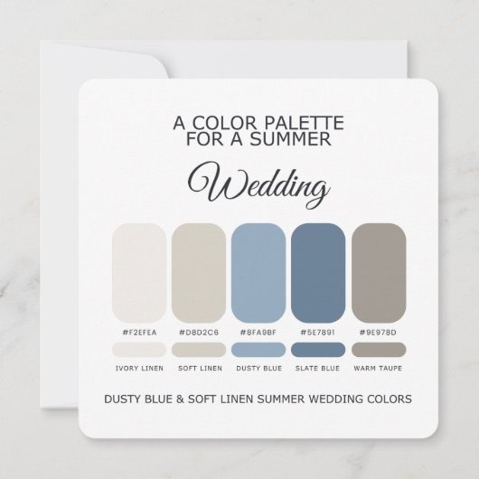 Dusty Blue Soft Linen Summer Wedding Palette Card 招待状 (裏面)