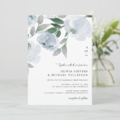 Dusty Blue Soft Watercolor Floral Wedding 招待状 (スタンド正面)
