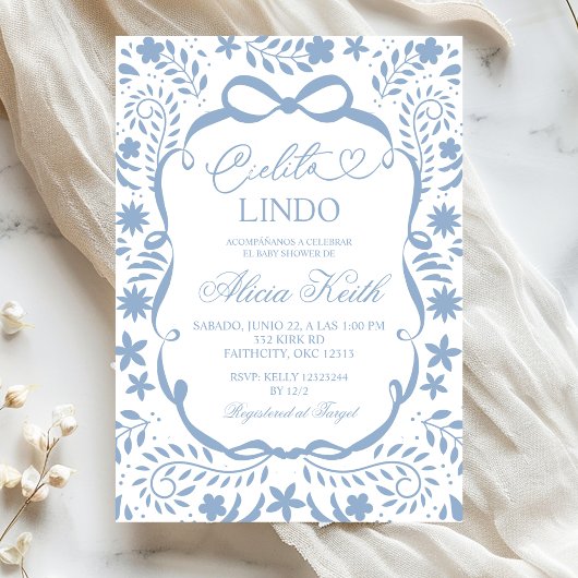 Dusty Blue Spanish Baby Shower Cielito Lindo  招待状