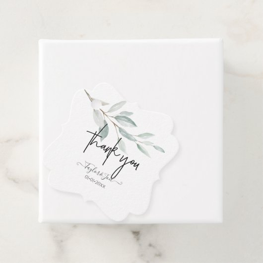 Dusty Blue Sprig Thank You Signature Script フェイバータグ (インサイチュ)