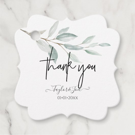 Dusty Blue Sprig Thank You Signature Script フェイバータグ (正面)