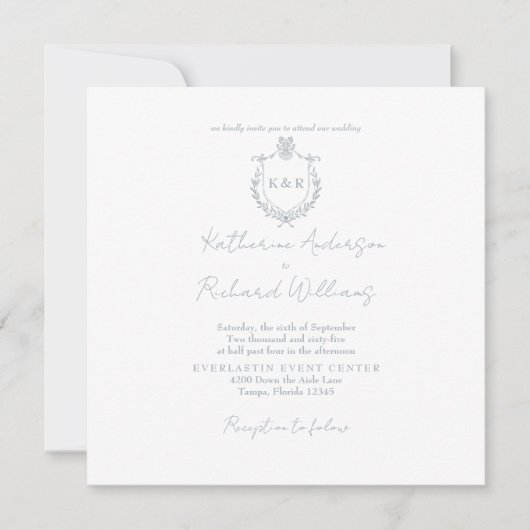 Dusty Blue Square Elegant Wedding  (正面)