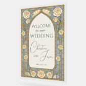 Dusty Blue Stained Glass Floral Wedding Welcome  アクリルサイン (傾斜)