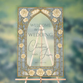 Dusty Blue Stained Glass Floral Wedding Welcome  アクリルサイン (ニュートラル)
