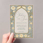 Dusty Blue Stained Glass Whimsical Floral Wedding  アクリル招待状 (インサイチュ (ポータブル))