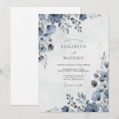 Dusty Blue Stately Winter Wedding 招待状 (正面/裏面)