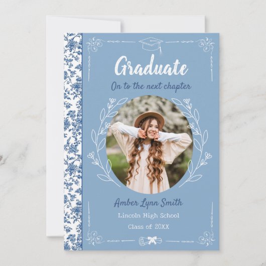 Dusty Blue Story Book Graduation 招待状 (正面)