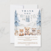 Dusty Blue Storybook Forest Baby Shower サンキューカード (正面)