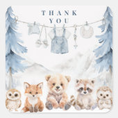 Dusty Blue Storybook Forest Baby Shower スクエアシール (正面)