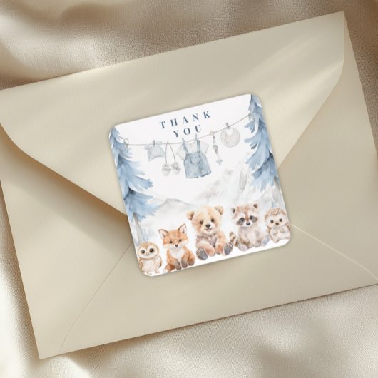 Dusty Blue Storybook Forest Baby Shower スクエアシール