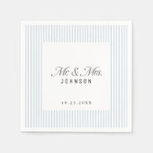Dusty Blue Striped Elegance Classy Mr and Mrs スタンダードカクテルナプキン (正面)